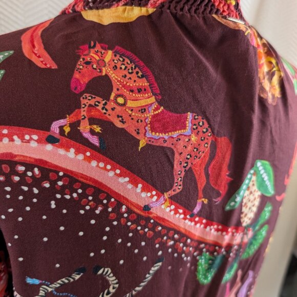 Lez a Lez Boho Burgundy Unicorn Zebra Print Dress Large - Picture 4 of 13